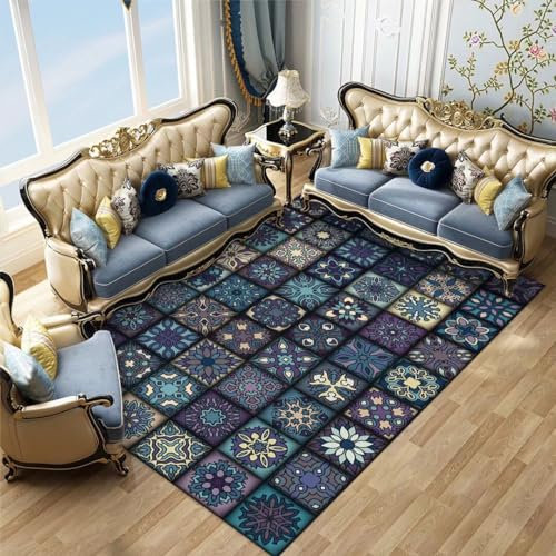 Kunsen 180X280CM Teppich Antirutsch Pads Kurzfloriger, Rutschfester, waschbarer Modekorridor für das Wohnzimmer Schlafzimmer Blau Flickenteppich Kinderzimmer Teppiche Mädchen