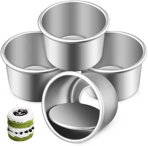 4 Pack Cake Tins, 2 Inch Round Cake Tin Non-Stick Aluminum | Bakeware Moulds Baking Molds for Cheesecakes Mousse and Small for Birthdays and Weddings