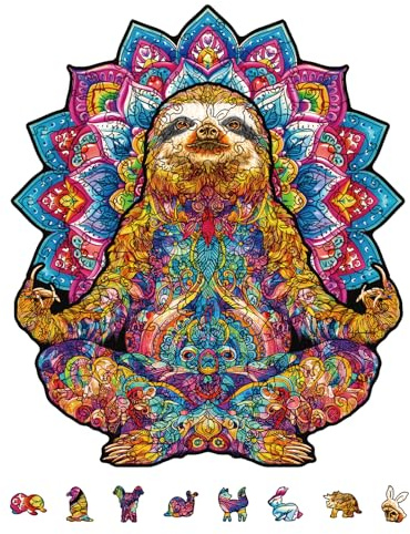 GLOBLELAND 200Pcs Sloth Wooden Jigsaw Puzzles for Adults 12.8x10.9inch Yoga Sloth Wood Puzzle Colorful Unique Shaped Wooden Puzzle for Christmas Birthday Gifts