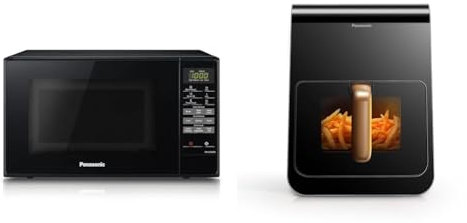 Panasonic NN-E28JBMBPQ Compact Solo Microwave Oven with Turntable, Black and Panasonic NF-CC600AXC Air Fryer With Viewing Window, Black/Dark Blue & Rose Gold Handle