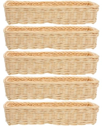Amosfun 5 Pz Cesto Portaoggetti in Rattan Cestini Per Mensole Rettangolari Porta Posate Cesto Porta Oggetti Vari Vassoio Di Posate in Rattan Scola Bacchette Di Argenteria