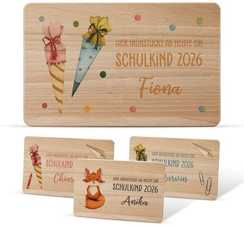 Lilletå ® Personalisiertes Holzbrett Schulkind Eckig (006.03./006.04.) - Individuelles Frühstücksbrettchen mit Hochwertigem UV-Druck für Kinder - Personalisiertes Brettchen, Schneidebrett