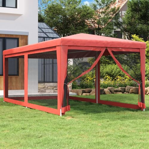 ShGaxin Tonnelle de fête avec 6 murs en maille, maisons préfabriquées, tonnelles de jardin, Pergola, Tentes pour extérieur, meubles de jardin, HDPE rouge, 3 x 6 m