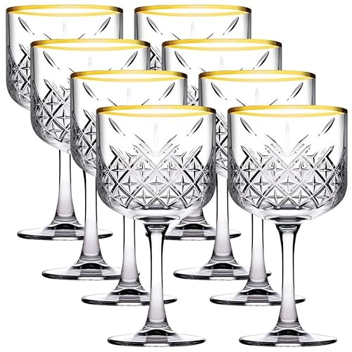 Queensway Home & Dining Cocktail Goblet Set of 8-490ml Vintage Glassware with Gold Rim for Mixers & Martinis – Elegant Cut Design, Perfect for Special Occasions