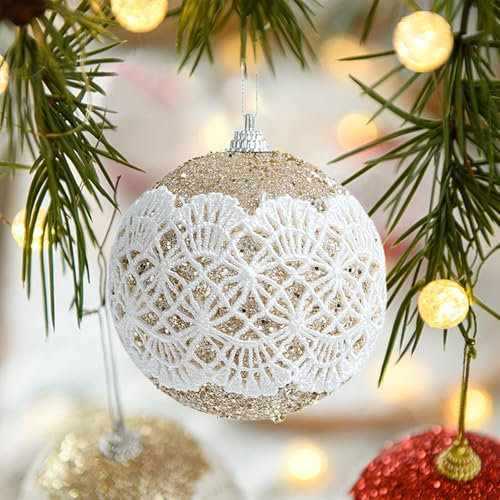 Weihnachtsbaum-Spitzen-Schaumstoff-Weihnachtskugel mit Puderkugel-Anhänger, 8 cm, Weihnachtsdekoration, Festival-Requisiten, Zubehör