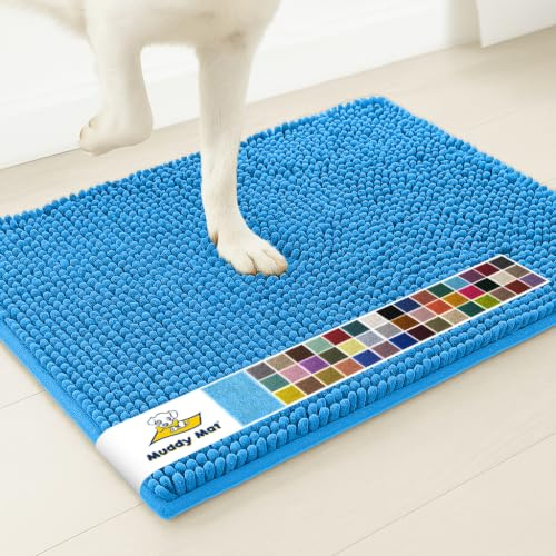 Muddy Mat® | Super Water Absorbent Door Mat Indoor, Microfiber Quick Dry Chenille Entryway Rug, Slip Resistant Front Door Mat, Indoor Mats for Entryway, Machine Washable Pet Rug, Sky Blue 18x28