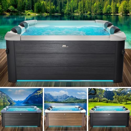 BRAST Whirlpool MSpa Frame - Oslo Sapphire & Amber mit Fester Außenwand | 160x160x65cm - 180x180x65cm | 5 Modelle | LED-Beleuchtung | 6 Personen | Ganzjähriger Einsatz Winterfest | Oslo