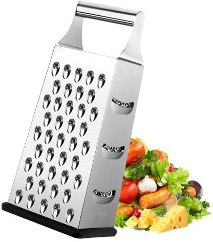 4 Lados Rallador Cuadrado,Rallador de Verduras de Acero Inoxidable, Rallador de Cocina para Rallador Medio, Fino Y Microfino Y Rallador, Rallador Queso con Base Antideslizante