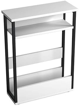 URBNLIVING Modern 3-Tier Slim Coffee Side White Table with Storage, Newspaper Magazine Shelf Rack, Skinny Compact Nightstand, Space-Saving Bedside Sofa End Desk for Small Spaces