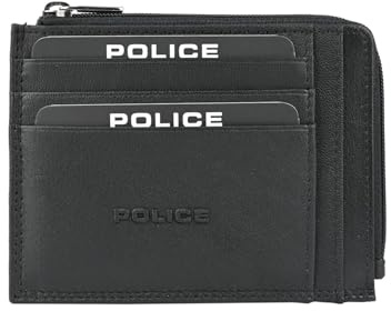Police Portafoglio Porta Carte di Credito Uomo in Vera Pelle, Sottile Con Zip, Scatola Regalo