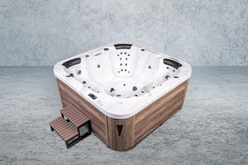 American Outdoor Whirlpool Torina Sterling Silver/Teak – 215x215 cm – 5 Personen – 53 Düsen – Gecko Steuerung – LED Licht – UV & Ozonreinigung – inkl. Thermoabdeckung & Klapphilfe