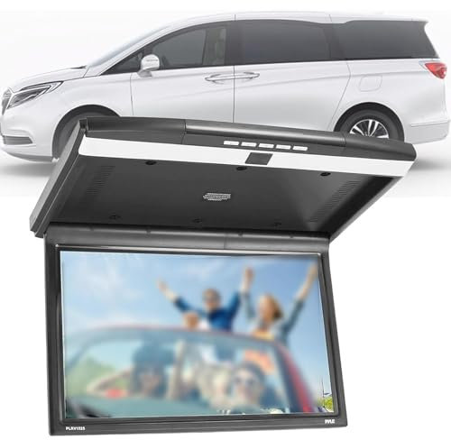 LED 1080P Car Overhead Flip Down Monitor IPS Full Viewing Ceiling HD Digital TV Car Stereo Player MP3, MP4, MP5, JPG, MPEG4, WMA, 17.3 in Car Mount Screen HDMI IR FM USB SD 12V/24V,Black