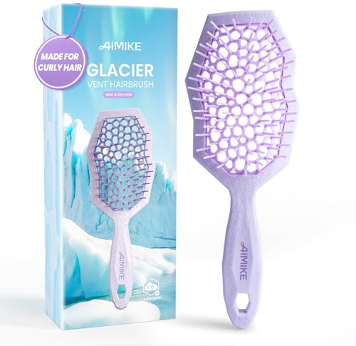 AIMIKE Glacier - Spazzola districante senza dolore, per capelli ricci bagnati e asciutti, scorre attraverso i grovigli con facilità, spazzola per capelli ventilata per capelli da 2c a 4c, viola