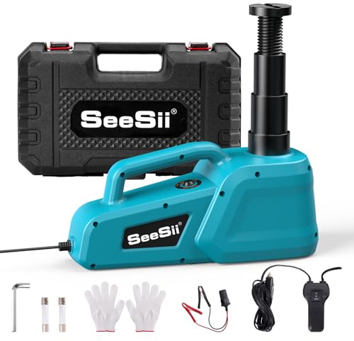SEESII Electric Car Jack 12V: 5 Ton Hydraulic Car Jack with Remote Control & LED Light, 15.5-45 cm Lift Range Portable Tool for Sedan/SUV/Truck Emergency Roadside Tire Change & Garage Repair