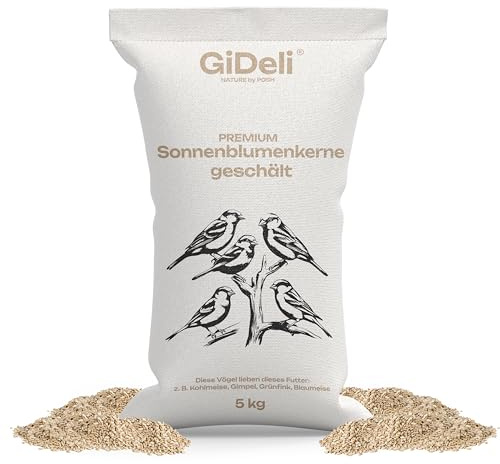 GiDeli Alimento para pájaros, semillas de girasol peladas, 5 kg, color natural, alimentación para pájaros al aire libre