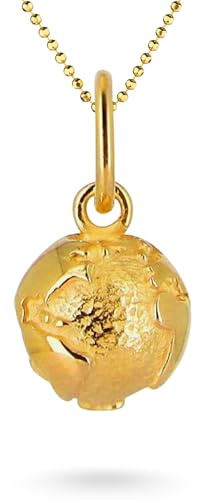 Heartbreaker Weltenbummler Anhänger klein I Edler Weltkugel-Schmuck aus goldplattiertem 925 Sterling Silber I Globus-Charm in Goldschmiedequalität I Nickelfreier Welt-Schmuckanhänger I LD WB 32 G