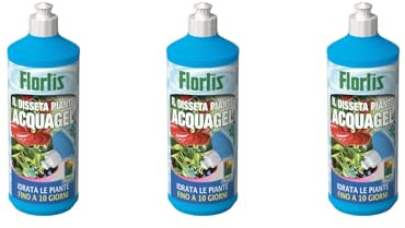 Flortis Disseta Piante Acquagel. Gel irrigazione Piante. Palline Acqua Gel per Piante. Riserva Acqua per Piante in Vaso e Fiori. Gel per Piante Vacanza. Interno, Esterno Rilascio graduale (3 flaconi)