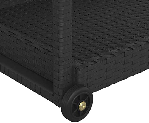 Barwagen, Schwarzer Poly -Rattan -Servierwagen mit Rädern, Wetterfest für Küche, Terrasse oder Wohnzimmer, Geräumiges Design mit Stauraum, Robuster Stahlrahmen, Leicht zu