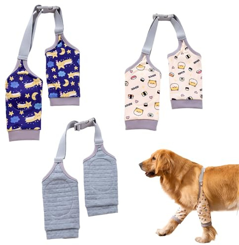 LYPPUL 3 Stück Ellenbogenbandage Hund, Recovery Sleeve Hund, Ellbogenschoner für Hunde, Hundebeinschutz, Mittelgroße und Große Hunde Chirurgie Erholung Recovery Sleeve für Vorderbeine (2XL)