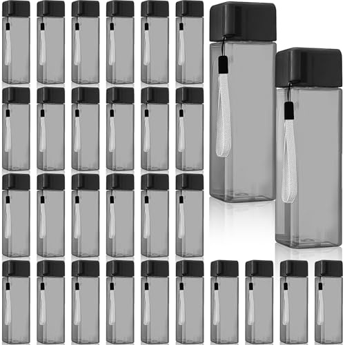 30 Pack Plastic Water Bottles Bulk, 500ml Square Sports Bottles for School | Reusable Water Bottles with Screw Top Lids, Leak-Proof, for Gym, Fitness, Travel, Events, Office and Group Activities
