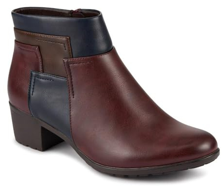 Pavers Womens Block Heel Ankle Boots With Inside Zip Burgundy Multi Size 5
