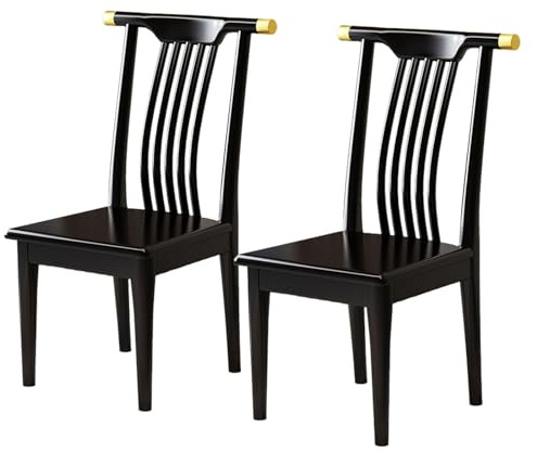 Chinesische Esszimmerstühle aus Massivholz, Lattenstühle mit hoher Rückenlehne für Esstische, 44 cm hoher Landhausstuhl aus Holz für Esszimmer, Wohnzimmer und Schlafzimmer Black with Beam