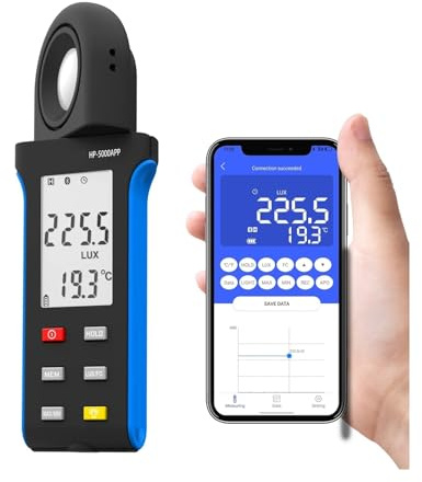 Luxmètre, Luxmètre haute peormance avec application e Polyvalent, précis et riche en fonctionnalités for la mesure et l'analyse professionnelles de la lumière pour Plantes(HP-5000APP)