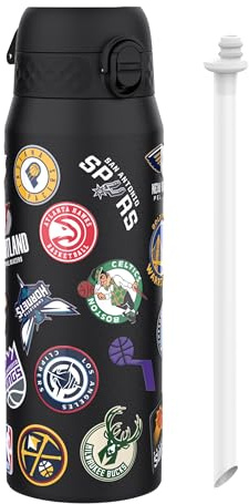 NBA Multi Teams Sports Thermal Water Bottle with Removable Straw, 750ml/24oz, Leak-Proof Insulated Drinking Bottle, Easy to Open, Secure Lock, Dishwasher Safe, Flip Cover, Metal Bottle