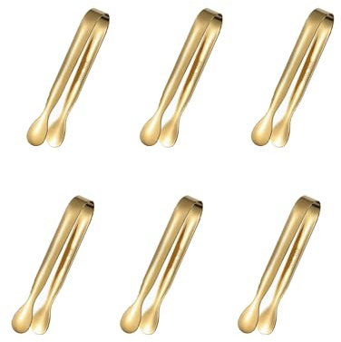 6 PCS Gold Sugar Tongs Set – 304 Stainless Steel Mini Tongs for Tea Parties, Desserts & Sugar Cubes | Elegant, Dishwasher Safe, Rounded Edges
