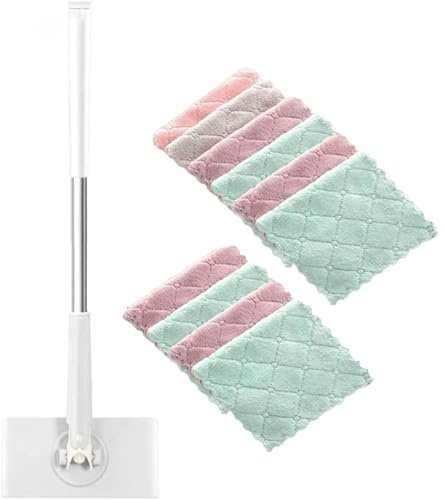 Mini Trapeador Snap Grip, Mini Trapeador Cambiador de Tela, Manos Libres Agarre Automático Desechable,Sin Lavado,Uso en Seco y Húmedo,Fregona con 10 Paños Reutilizables (Blanco-27in + Paño * 10)