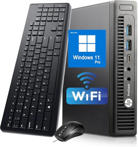 HP ProDesk 600 G2 Mini PC Desktop Computer, Intel Core i5-6500, 8 Go de RAM, 256 Go SSD, Bluetooth, Clavier QWERTY, Souris, USB WiFi, Windows 11 Pro (reconditionné)