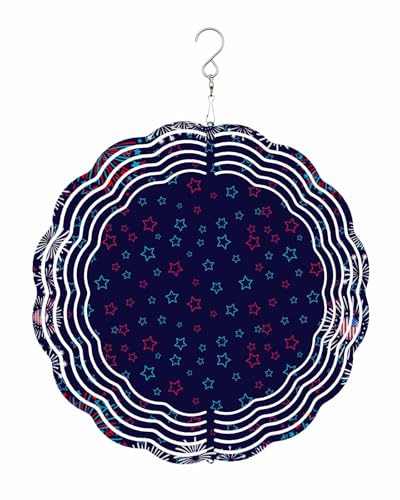 Navy Blue Red Stars Wind Spinner 10 Inch Independence Day Sparklers Us Flag Modern Wind Spinners Outdoor 3D Stainless Steel Hanging Sculpture Decorations Gift for Garden Yard Porch Balcony
