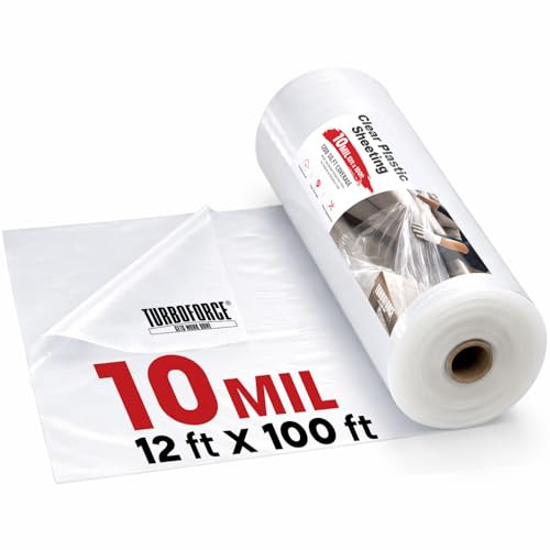 Rouleau de bâche en plastique transparent de 10 mm (3,5 x 30,5 m) – Rouleau de bâche en polyéthylène robuste, imperméable et résistant aux UV pour serre, barrière vapeur, construction, jardin et