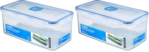LocknLock PP Classic Vorratsdose mit Ablaufgitter | 3,4 L | 29,7 x 15,2 x 11,8 cm | 100% luft- und wasserdicht | Gefrier-& Kühlschrank Organizer | Spülmaschinen-& Mikrowellengeeignet (Packung mit 2)