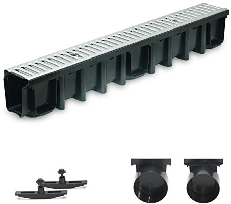 1m Entwässerungsrinne Terrassenrinne Stahlrost verzinkt komplett SET, System A15 148mm, inkl. Zubehör