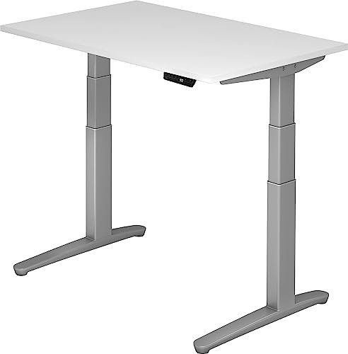 bümö® massiver elektrisch höhenverstellbarer Designer Schreibtisch | ergonomischer Stehschreibtisch | elektrischer Bürotisch | Büroschreibtisch höhenverstellbar mit Memoryfunktion in weiß 120 x 80 cm