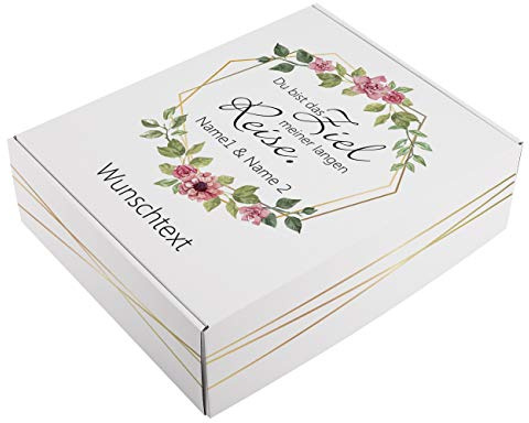 Herz & Heim® Hochzeit Geschenk-Verpackung - 28 cm x 35,5 cm x 10 cm (B/H/T) - mit Ihren Namen und Wunschtext bedruckt