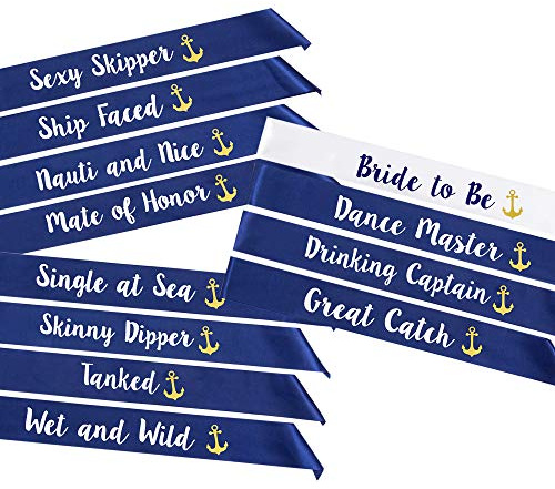 Last Sail Before The Veil” Bachelorette Sashes | 12 Pack | 1 Bride to be Sash and 11 Bride Tribe Sashes with Fun Nautical Phrases