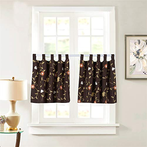 Dreamskull Kurzstores Gardinen Kurzgardine mit Schlaufen Bistrogardine Küche Wohnzimmer Vorhänge Gardinen Kurz Kleine Fenster Landhaus Scheibengardine Modern Blickdicht 90cm Hoch 2er Set (Braun)
