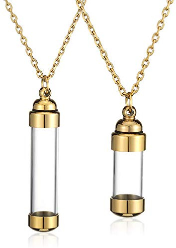 JSDDE Schmuck 2er Memorial Anhänger Halskette Set Paar Kette Urne Anhänger zum öffnen Locket Anhänger Gedank Asche Haare Blume Anhänger mit 24 Zoll Kette