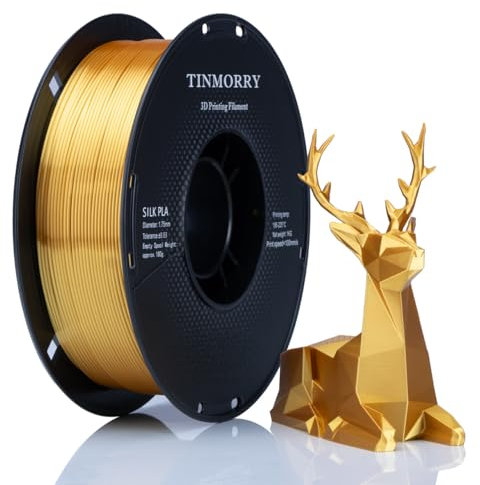 Silk PLA Filament 1.75mm, TINMORRY 3D Drucker Filament, 1 kg, 1 Spule, Seide glänzendes Gold