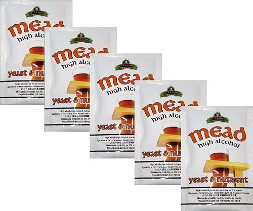 Hugbert Bulldog Mead Yeast Nutrient für schnelle Gärung von Met - Perfekt für Rot- und Weißmet - Alkoholtoleranz bis zu 16-17% - Für bis zu 25L Ansatz - 5 Stück