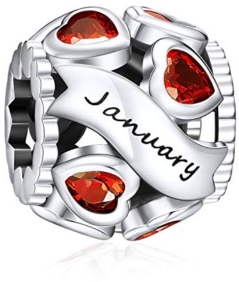 NINGAN Birthstone Charms für Armbänder Roségold Silber Charm 925 Sterling Silber Openwork Perlen Charms, Liebesherz Charms für Armbänder und Halsketten