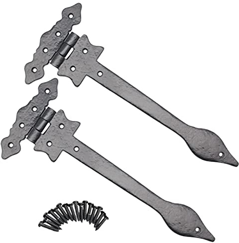 EAI Black Iron Spear Hinges Leaf Design, 1 Pair, 12 Inch