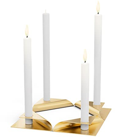 höfats - Square Candle - Kerzenhalter aus Edelstahl für Stabkerze 20-24mm - Kerzenständer in Gold - 4er Set Stabkerzenhalter als moderner Adventskranz - 17x9x2,5 cm
