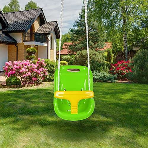 Babyschaukel 3 in 1 Babysitz verstellbar und mitwachsend Schaukelsitz Gartenschaukel für Baby und Kinder mit Rückenlehne und Anschnallgurt belastbar Indoor Outdoor (37 * 23 * 40cm-grün)