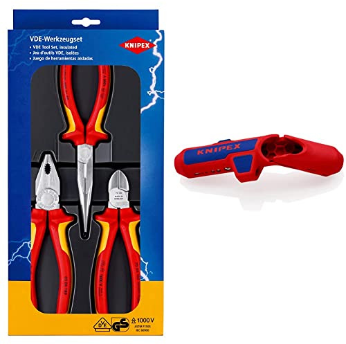 KNIPEX Elektro-Paket 00 20 12 (SB-Karte/Blister) & ErgoStrip Universal-Abmantelungswerkzeug (135 mm) 16 95 01 SB