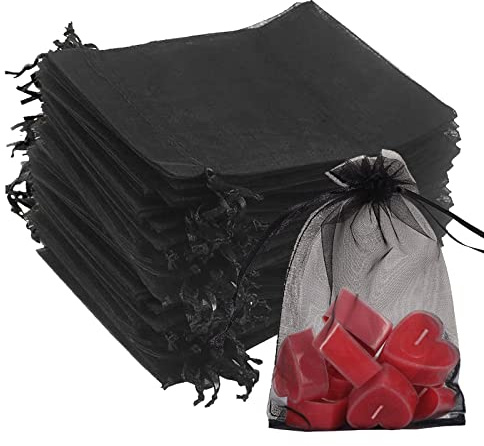 Organza Bags, 50Pcs 13x18cm Black Organza Gift Bags, Mesh Jewelry Pouches, Premium Sheer Organza Bags, Wedding Favour Bags with Drawstring for Wedding Party Festival Game(Black)