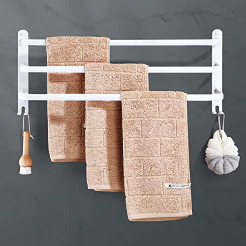 Handtuchhalter Ohne Bohren Handtuchstange,Aluminium Selbstklebend Badetuchhalter, Wand 3-Stöckig Handtuchstange mit Haken,Wasserdicht Rust Badetuch Handtuchhalter für Badezimmer/Küche