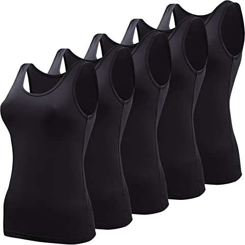 BQTQ 5 Pcs Basic Tank Tops for Women Undershirt Tank Top Sleeveless Under Shirts, XXL Black